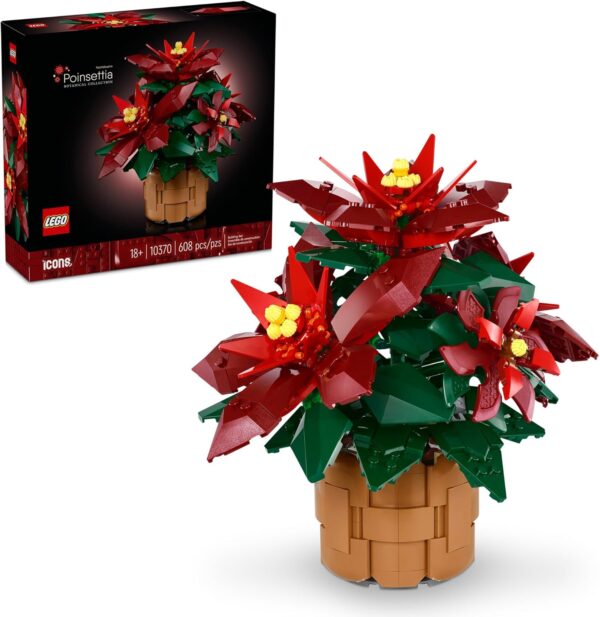 LEGO Icons Poinsettia Building Set - Artificial Flowers Christmas Decoration