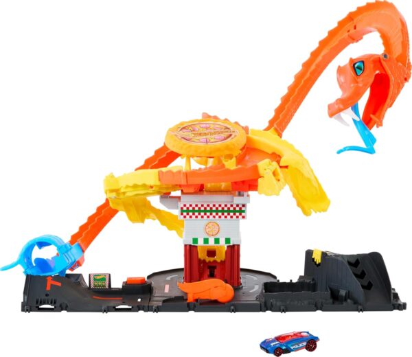 Hot Wheels City Toy Car Track Set, Pizza Slam Cobra Attack Playset, Snake Tail Spiral Track with Randomizer, - Image 2