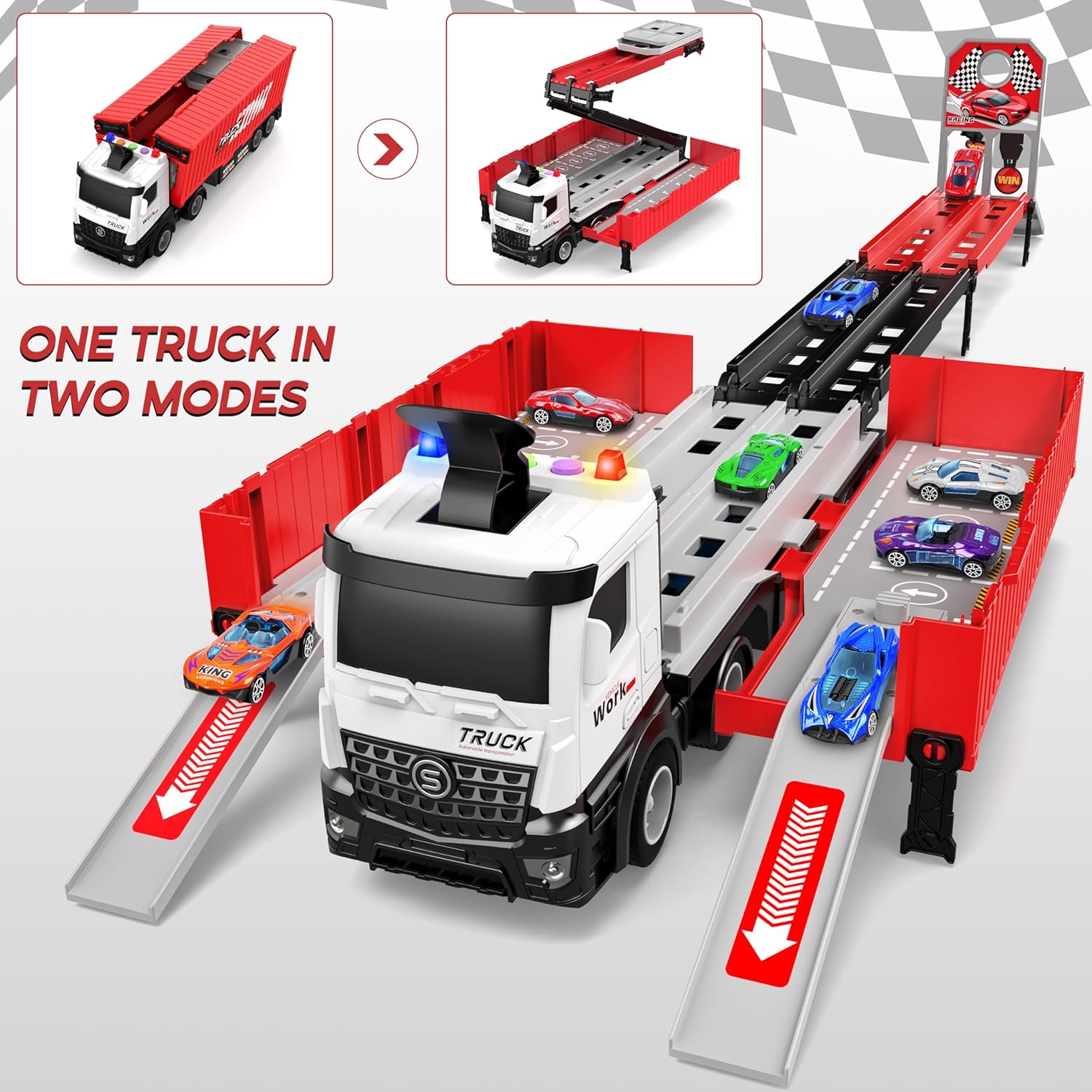 Carrier Truck Race Track Kids Toys, Foldable 3 Layer Car Race Track Playset, Toy Truck - Image 4