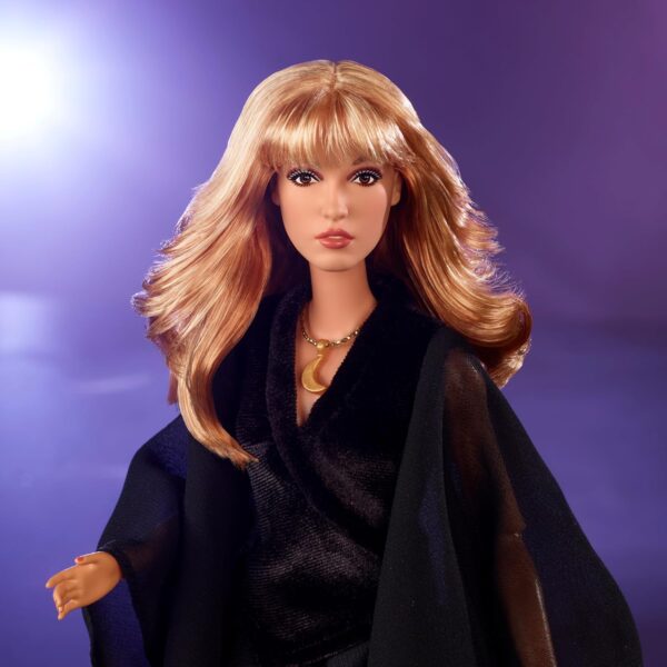Barbie Music Series Doll, Stevie Nicks Collectible Wearing Velvety Black Dress with Tambourine - Image 6
