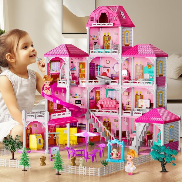 Villa Girls Toys for Kids Ages 3 4 5 6 7-12 Rooms Indoor Toys with 2 Dolls Toy, - Image 2