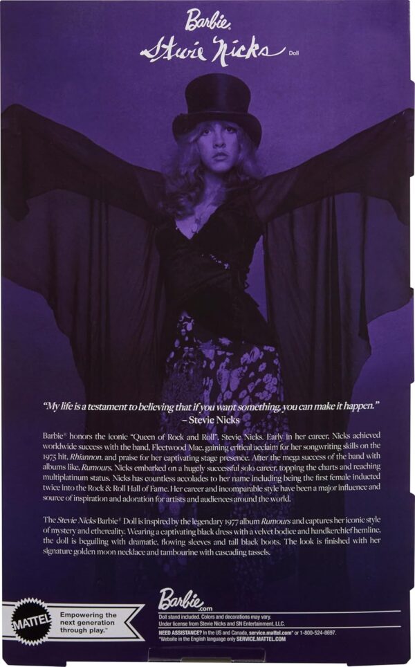 Barbie Music Series Doll, Stevie Nicks Collectible Wearing Velvety Black Dress with Tambourine - Image 3