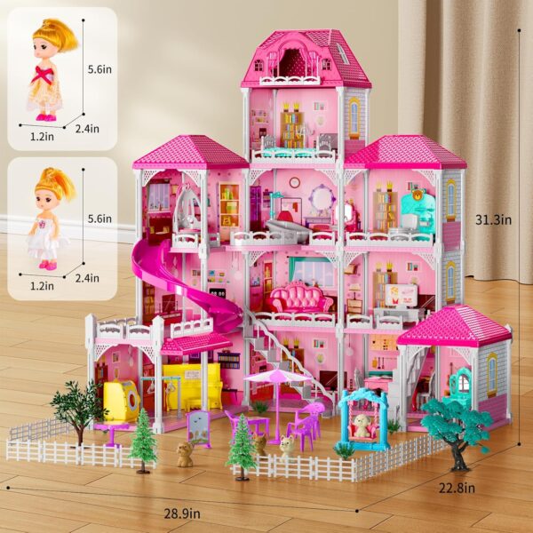 Villa Girls Toys for Kids Ages 3 4 5 6 7-12 Rooms Indoor Toys with 2 Dolls Toy, - Image 4