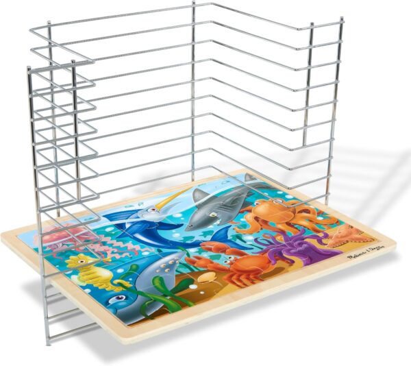 Melissa & Doug Deluxe Metal Wire Puzzle Storage Rack for 12 Small and Large Puzzles - Image 4