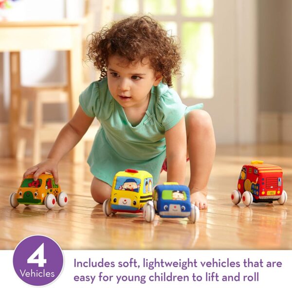 Melissa & Doug K's Kids Pull-Back Vehicle Set - Soft Baby Toy Set With 4 Cars and Trucks and Carrying Case - Image 2