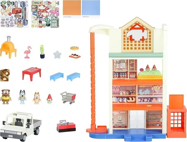 Bluey Hammerbarn Shopping Center Mega Set, 4 Level, 22" Tall Playset with Working Lift and Trolley Return, - Image 4