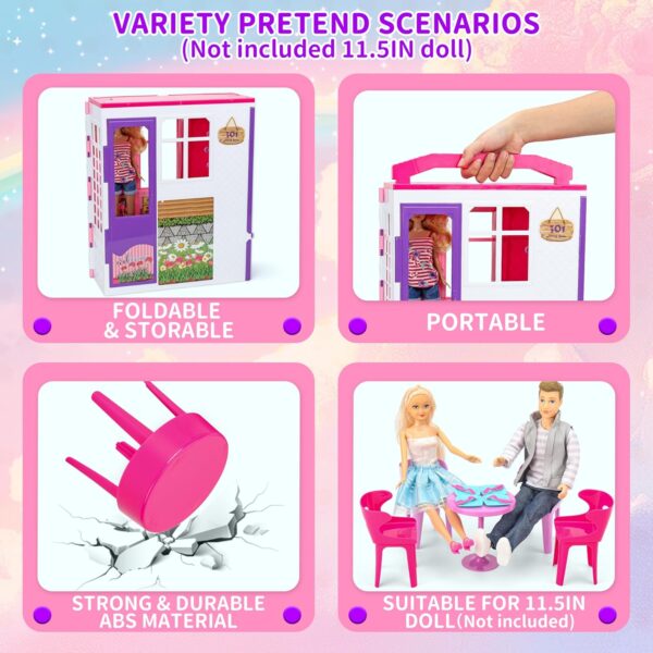 Doll House Portable & Foldable Dollhouse w/ 60+ Pcs & 2 Dolls, Play House Toy with Bedroom Kitchen Furniture Camping Playset, Playhouse Birthday Gift for Girl Kid Toddler - Image 5