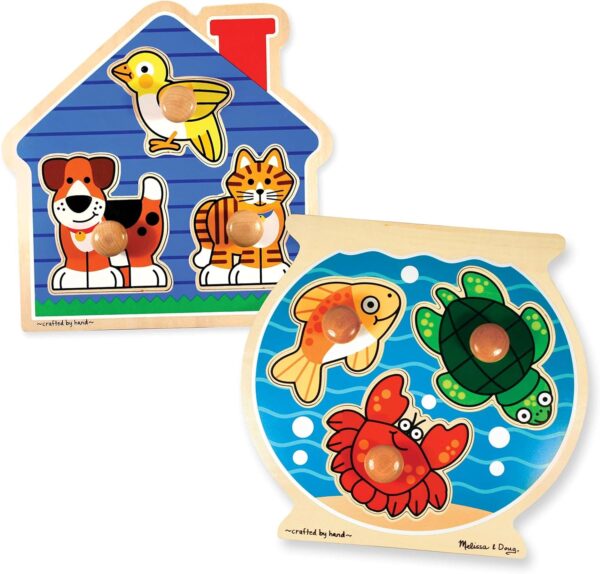 Melissa & Doug Animals Jumbo Knob Wooden Puzzles Set - Fish and Pets - Chunky Wooden Puzzles for Toddlers