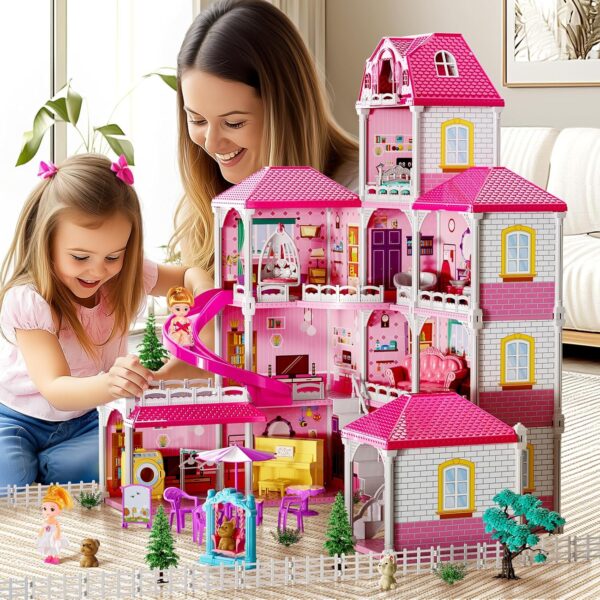 Villa Girls Toys for Kids Ages 3 4 5 6 7-12 Rooms Indoor Toys with 2 Dolls Toy, - Image 6