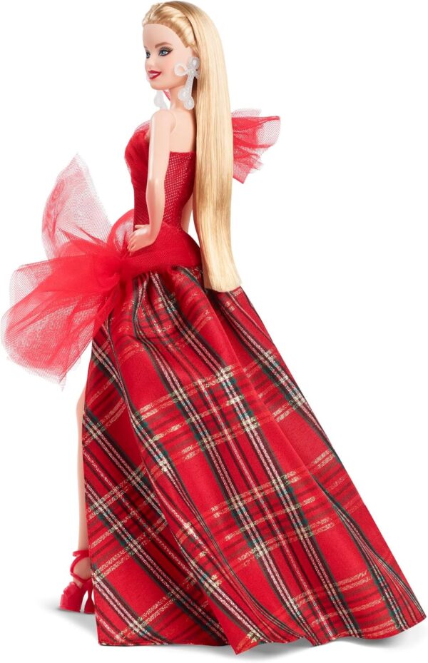 Barbie Signature Doll, 2024 Holiday Blonde Fashion Doll Wearing Gown with Plaid Skirt, - Image 2