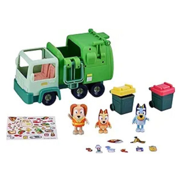Bluey Garbage Truck - 2.5", Bingo, and Bin Man poseable Figures with Playset