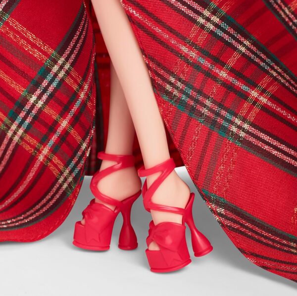 Barbie Signature Doll, 2024 Holiday Blonde Fashion Doll Wearing Gown with Plaid Skirt, - Image 4