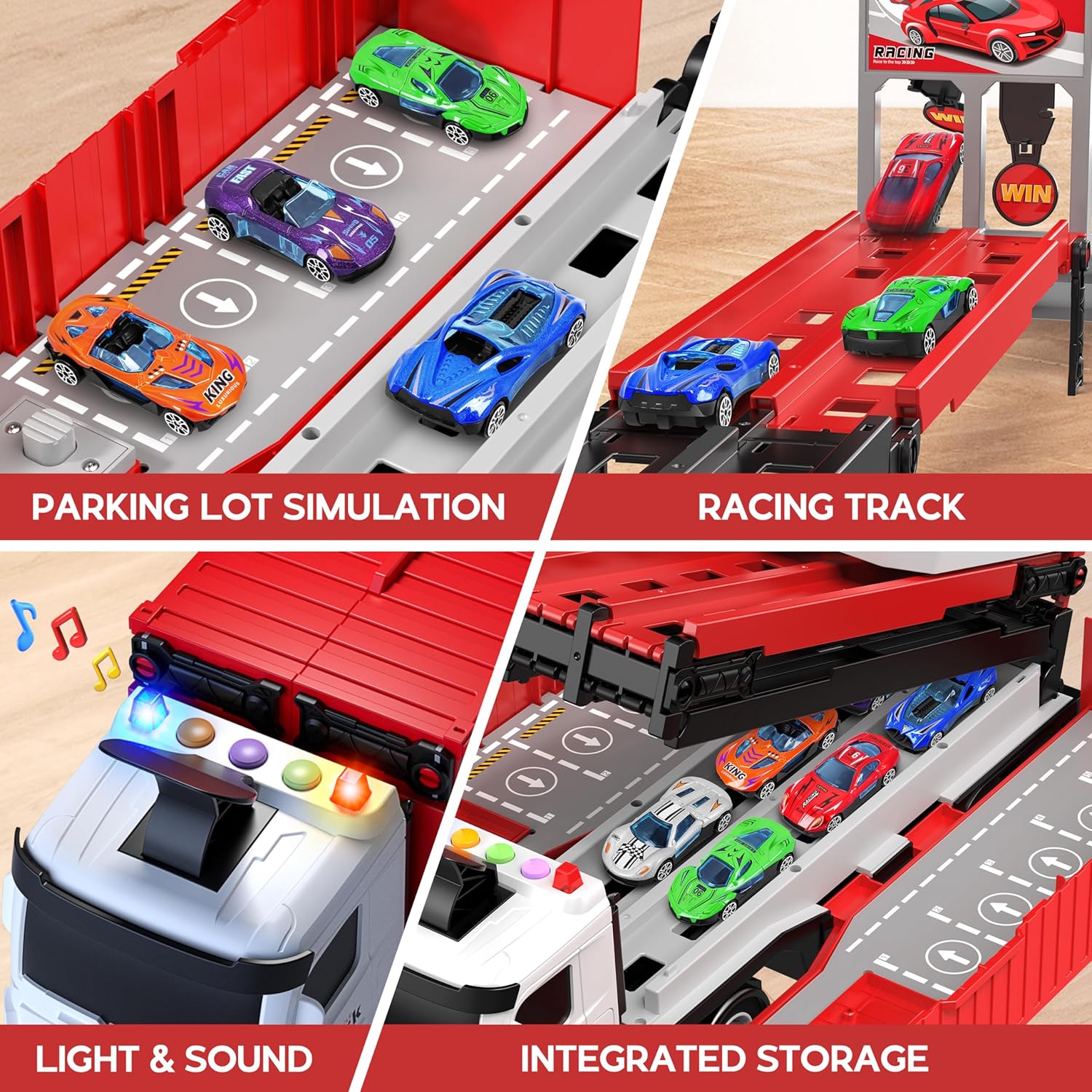 Carrier Truck Race Track Kids Toys, Foldable 3 Layer Car Race Track Playset, Toy Truck - Image 3