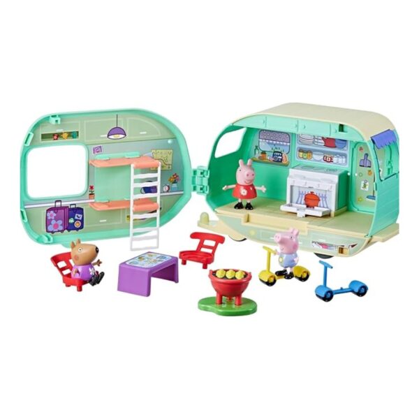 Peppa Pig Caravan Playset for Girls and Boys, 3 Figures, 6 Accessories, Preschool Toys, Kids Gifts, Ages 3+