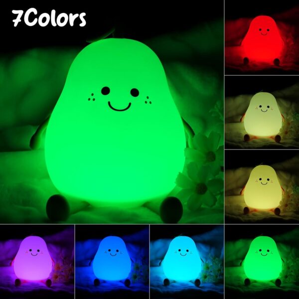 Night Light Pear Cute LED Nursery Nightlight Lamp, Tap Control Squishy Silicone - Image 2