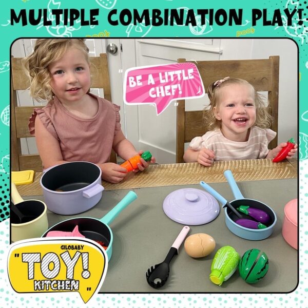 GILOBABY Play Kitchen Accessories, Play Food Sets for Kids Kitchen Playset with Pots and Pans Set - Image 5