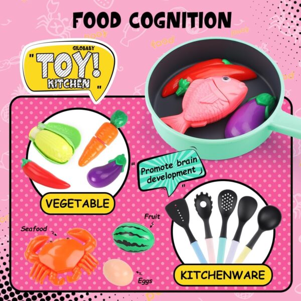 GILOBABY Play Kitchen Accessories, Play Food Sets for Kids Kitchen Playset with Pots and Pans Set - Image 4