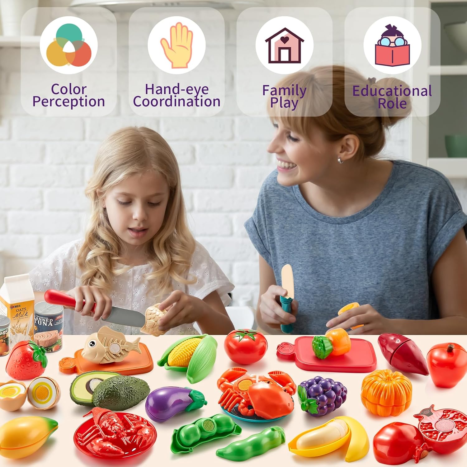 Pretend Play Food for Kids Kitchen - 78Pc Cutting Toy Food with Storage Bag, Food Toys with Veggies - Image 4