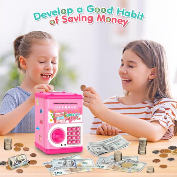 Pink Piggy Bank for Kids with Password Code Lock and Auto Grab Bill Slot, PhilaeEC Real Money Cash - Image 5