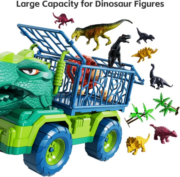 TEMI Dinosaur Truck Toys for Kids 3-5 Years, Tyrannosaurus Transport Car Carrier - Image 3