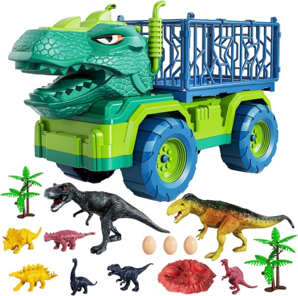 TEMI Dinosaur Truck Toys for Kids 3-5 Years, Tyrannosaurus Transport Car Carrier
