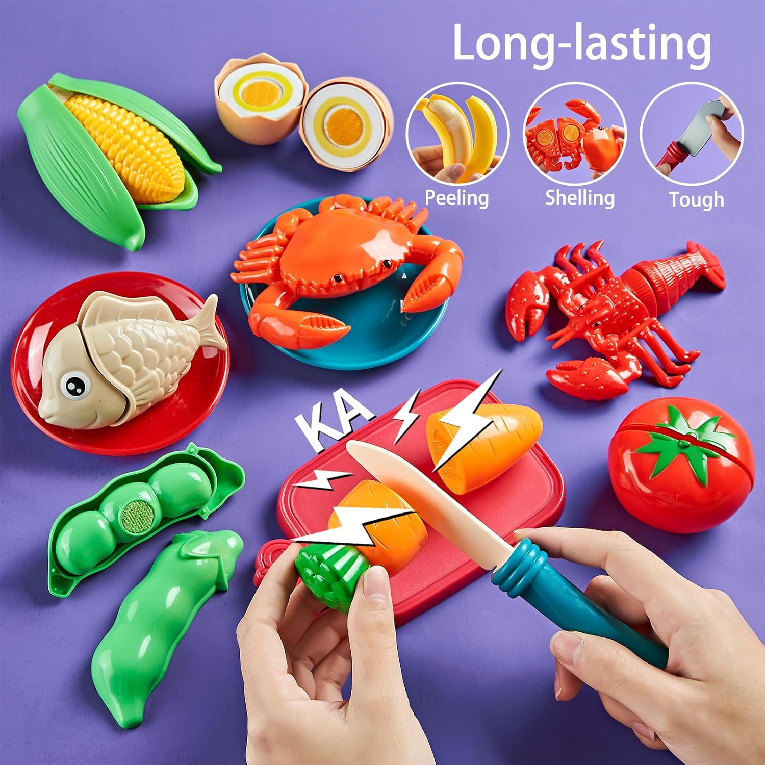Pretend Play Food for Kids Kitchen - 78Pc Cutting Toy Food with Storage Bag, Food Toys with Veggies - Image 3
