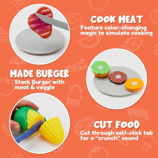 Kids BBQ Grill Playset, Kitchen Toy Set with Pretend Smoke, Light, Sound & Color-Changing Food - Image 6