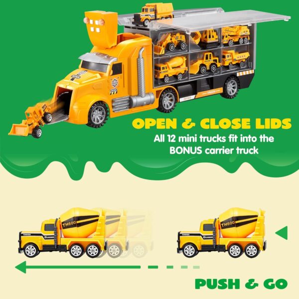 JOYIN 25 in 1 Construction Truck Vehicle Toy Set, Play Vehicles Set with Sounds and Lights in Carrier Truck - Image 3