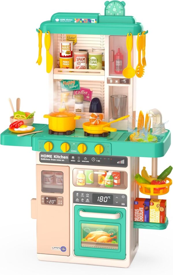 Kids Kitchen Play Set，Interactive Kids Kitchen Play Set with 50Pcs of Pretend Kitchen Toys