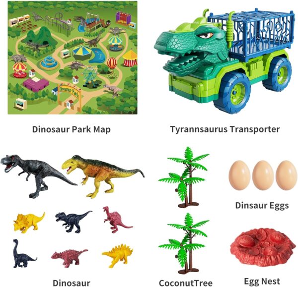 TEMI Dinosaur Truck Toys for Kids 3-5 Years, Tyrannosaurus Transport Car Carrier - Image 5