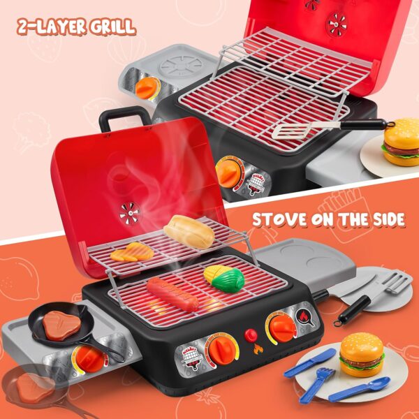 Kids BBQ Grill Playset, Kitchen Toy Set with Pretend Smoke, Light, Sound & Color-Changing Food - Image 3