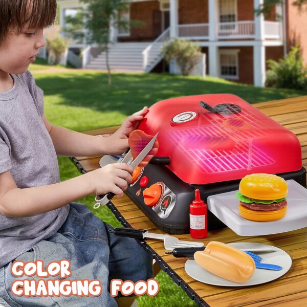 Kids BBQ Grill Playset, Kitchen Toy Set with Pretend Smoke, Light, Sound & Color-Changing Food - Image 5