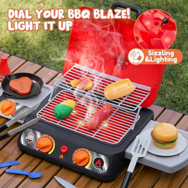 Kids BBQ Grill Playset, Kitchen Toy Set with Pretend Smoke, Light, Sound & Color-Changing Food - Image 4