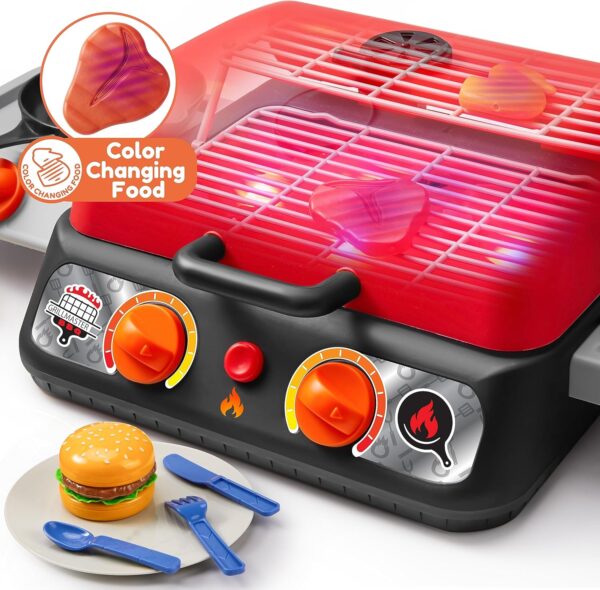 Kids BBQ Grill Playset, Kitchen Toy Set with Pretend Smoke, Light, Sound & Color-Changing Food - Image 2